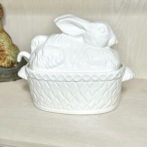 White Ceramic Rabbit soup tureen